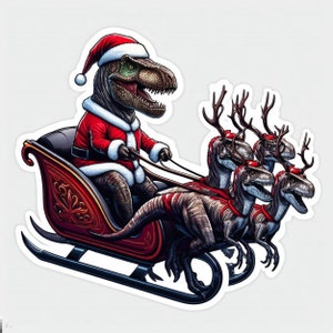 Santa T-rex Window Sticker, Tyrannosaurus Rex Sticker, Dinosaur Sticker | Waterproof Vinyl Decal