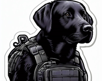 Tactical Dog Sticker | Black Labrador Waterproof Vinyl Decal
