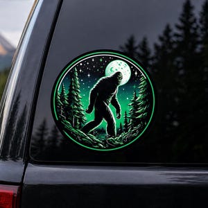 Bigfoot in the Forest Sticker, Waterproof Vinyl Sticker, UV resistant Decal, Car Truck Window Bumper Sticker Decal, Sasquatch Myth Legend