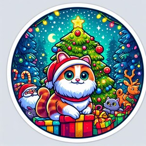 Christmas Cat Sticker | Waterproof, UV Resistant, Vinyl Decal