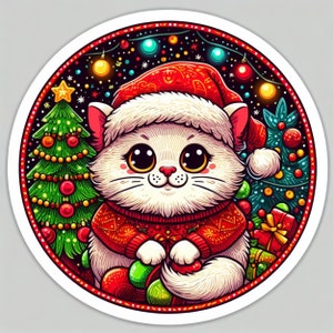 Christmas Cat Sticker | Waterproof, UV Resistant, Vinyl Decal