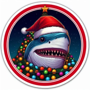 Megalodon Santa | Waterproof, UV Resistant, Vinyl Decal