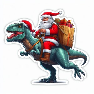 Santa T-rex Window Sticker, Tyrannosaurus Rex Sticker, Dinosaur Sticker | Waterproof Vinyl Decal