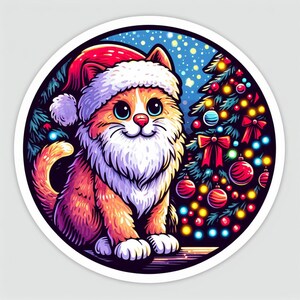 Christmas Cat Sticker | Waterproof, UV Resistant, Vinyl Decal