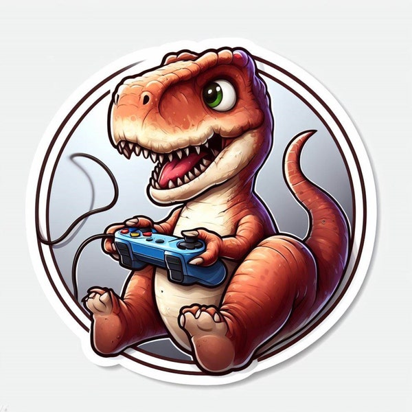 Gaming T-rex Window Sticker, Tyrannosaurus Rex Sticker, Dinosaur Sticker | Waterproof Vinyl Decal