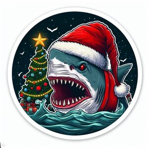 Megalodon Santa | Waterproof, UV Resistant, Vinyl Decal