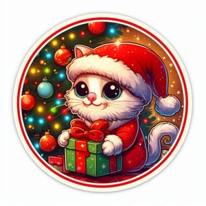 Christmas Cat Sticker | Waterproof, UV Resistant, Vinyl Decal