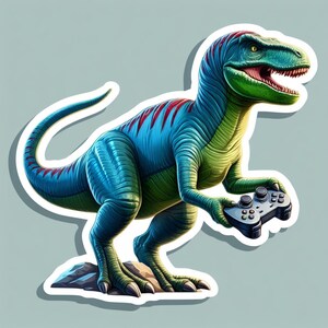 Gaming T-rex Window Sticker, Tyrannosaurus Rex Sticker, Dinosaur Sticker | Waterproof Vinyl Decal