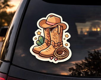 Cowgirl Boots Sticker Waterproof Vinyl Decal Western Cowboy Hat Cactus Lasso Car Window Laptop Water Bottle Phone Case Gift