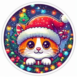 Christmas Cat Sticker | Waterproof, UV Resistant, Vinyl Decal