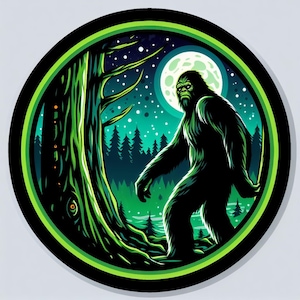Bigfoot in the Forest Sticker, Waterproof Vinyl Sticker, UV resistant Decal, Car Truck Window Bumper Sticker Decal, Sasquatch Myth Legend