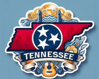 State Of Tennessee And Flag | Waterproof, UV Resistant, Vinyl  Sticker Decal