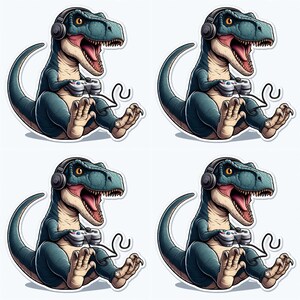 Gaming T-rex 4 Pack Window Sticker, Tyrannosaurus Rex Sticker, Dinosaur Sticker | Waterproof Vinyl Decal