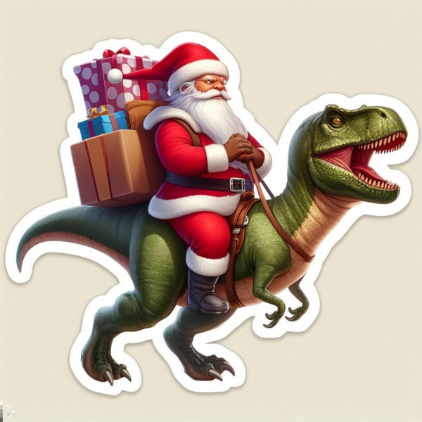 Santa T-rex Window Sticker, Tyrannosaurus Rex Sticker, Dinosaur Sticker | Waterproof Vinyl Decal