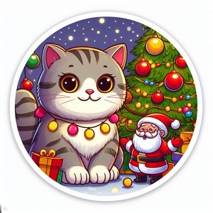 Christmas Cat Sticker | Waterproof, UV Resistant, Vinyl Decal