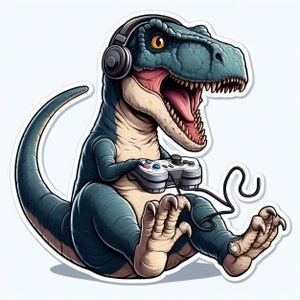 Gaming T-rex Window Sticker, Tyrannosaurus Rex Sticker, Dinosaur Sticker | Waterproof Vinyl Decal