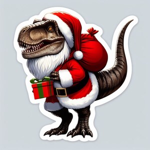 Santa T-rex Window Sticker, Tyrannosaurus Rex Sticker, Dinosaur Sticker | Waterproof Vinyl Decal