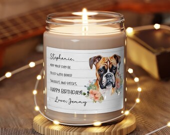 Vela de regalo de cumpleaños de boxeador personalizada, regalo de perro boxer personalizado, mamá boxeadora, vela de raza de perro, regalo de cumpleaños amante del boxeador