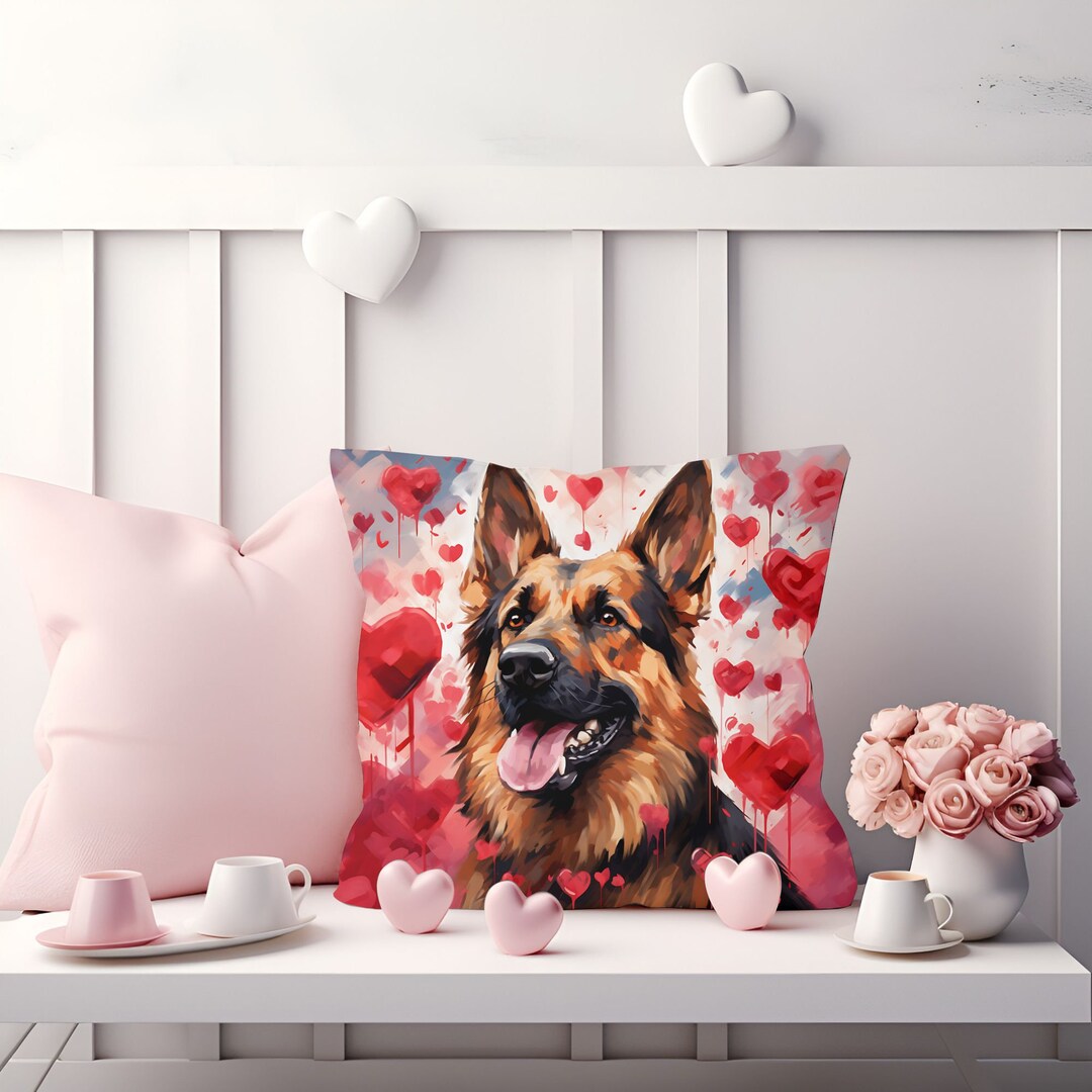 Valentine's German Shepherd Pillow, German Shepherd Pillow and Cover