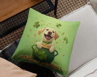 St Patrick's Day Yellow Labrador Pillow, Labrador Pillow and Cover, Birthday Gift for Labrador Owner, Labrador Dog Mom, Labrador Mom Gift