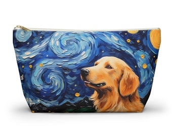 Golden Retriever Makeup Bag, Cute Dog Fabric Zipper Pouch Zippered Cosmetic Case Toiletry Travel Clutch Gift for Her, Dog Lover Gift