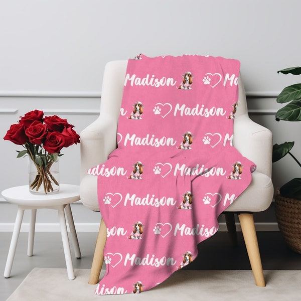 Personalized Basset Hound Blanket, Custom Dog Blanket, Plush Blanket, Personalized Puppy Blanket, Dog Mom Gift, Valentine Pet Lover Gift