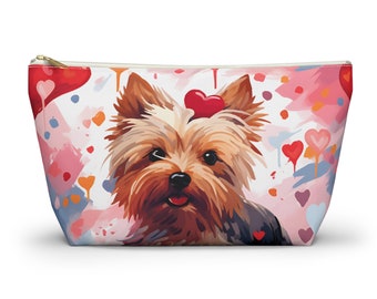 Yorkshire Terrier Makeup Bag, Cute Dog Fabric Zipper Pouch Zippered Cosmetic Case Toiletry Travel Clutch Gift for Her, Yorkie Dog Mom Gift