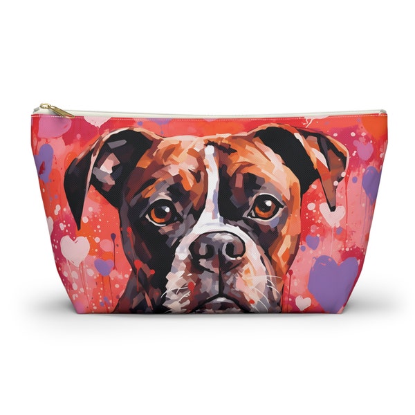Boxer Dog Makeup Bag, Cute Dog Fabric Zipper Pouch Zippered Cosmetic Case Toiletry Travel Clutch Gift for Her, Dog Lover Gift