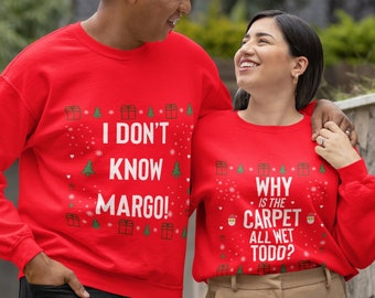 Ugly Christmas Sweater Couple,Why Is The Carpet All Wet Todd Couple Christmas Sweater,I Don’t Know Margo Couples Christmas Sweater,Xmas Gift