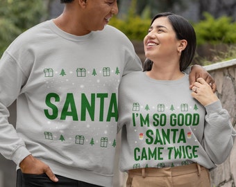 Unisex Lustiges hässliches Weihnachten Sweatshirt, Weihnachtsmann kam zweimal, Paare, die zusammenpassen