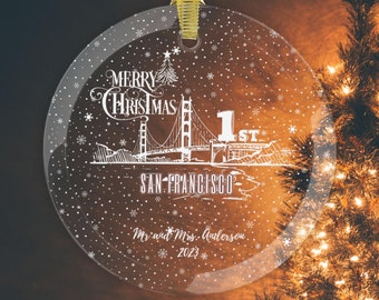 Our First Christmas in San Francisco Ornament Gift  Personalized San Francisco skyline ornament Love in San Francisco Travel keepsake