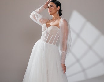 Robe de mariée bohème à manches longues et épaules dénudées, robe de mariée bohème vintage, robe de mariée longue, robe de mariée scintillante, robe de soirée faite main