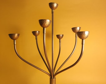 VINTAGE BRASS CANDELABRA, Solid Brass 7 Arm Candle Holder,  Boho Candlesticks, Rustic,