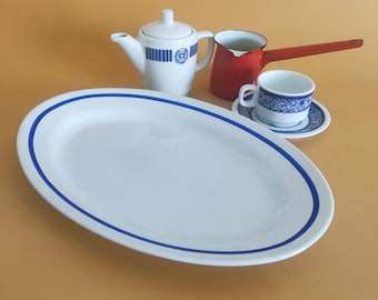 Vintage Jugokeramika Serving Platter | Blue Rim Porcelain, Yugoslavia