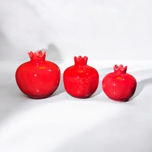 Handmade Red Ceramic Pomegranate Set: Lucky Home Decor Accent