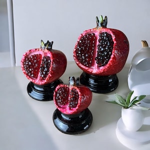 Handmade Ceramic Pomegranate Set: Red Mediterranean Home Decor