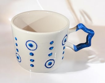 Hand-Painted Evil Eye Espresso Mug: Recycled Ceramic Coffee Cup
