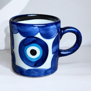 Custom Ceramic Coffee Mug | Hand-Painted Evil Eye Ceramic Coffee & Espresso Cup