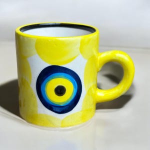 Custom Ceramic Coffee Mug | Hand-Painted Evil Eye Ceramic Coffee & Espresso Cup