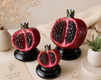 Handmade Ceramic Pomegranate Sculpture Set – Mediterranean Fruit Decor, Artistic Centerpiece