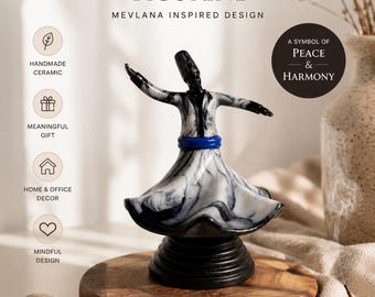 Handmade Marble Pattern Whirling Dervish Figurine: Sufi Dancer Statue