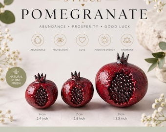 Handmade Ceramic Pomegranate Set, Red Glossy Home Decor, Good Luck Ornament