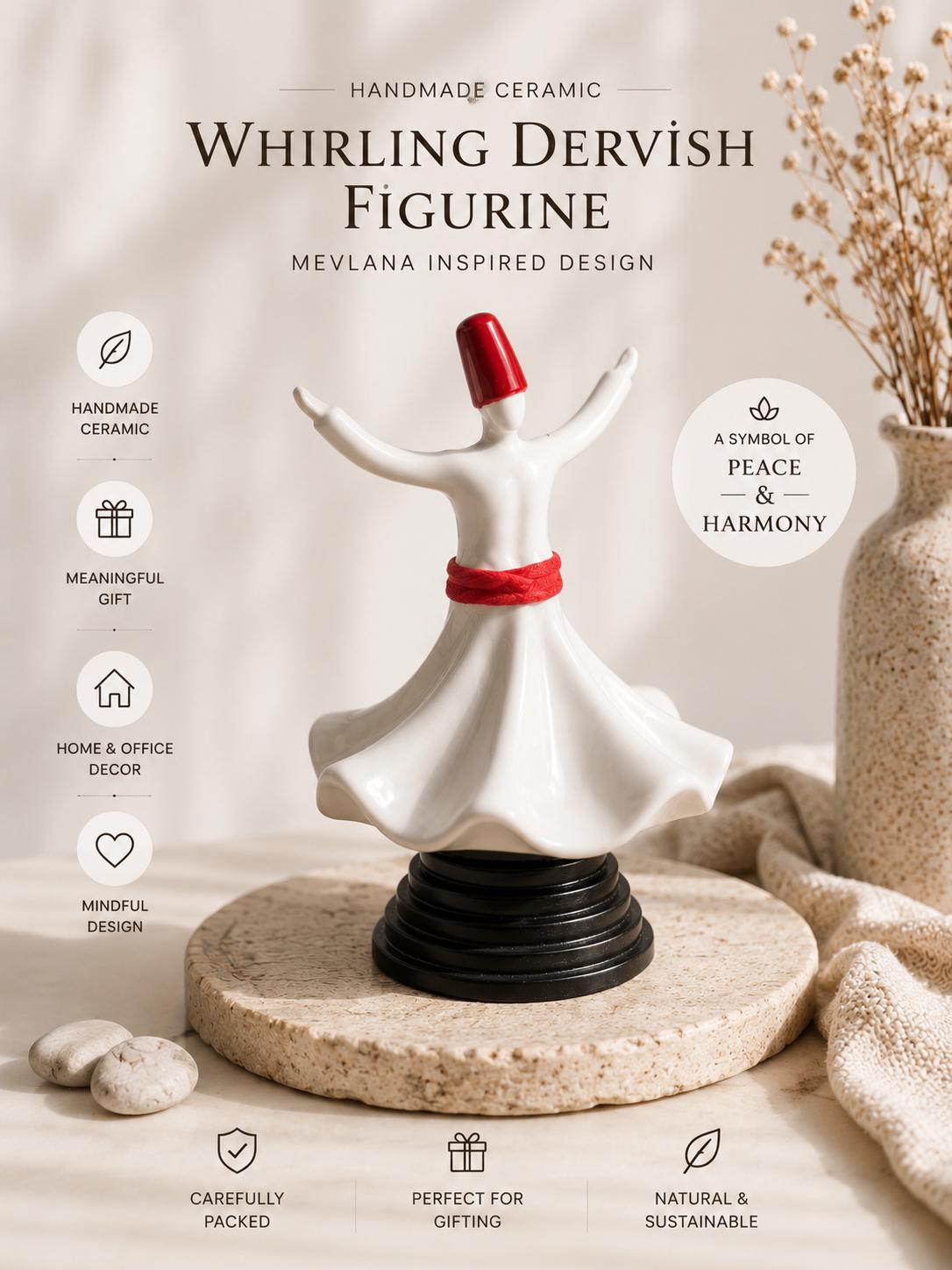 Handmade Marble Pattern Whirling Dervish Figurine: Sufi Dancer
