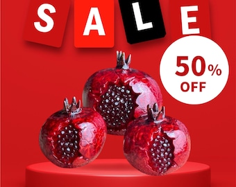 Handmade Ceramic Pomegranate Set, Red Home Decor, Good Luck Ornament, Housewarming Gift, Best Seller