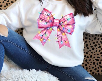 Glitzernde rosa Weihnachtskokette Schleife PNG