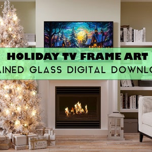Frame TV Art | Christmas & Winter Strained Glass Artwork | Instant Download | Christmas TV Frame Art Christmas TV Art Frame tv Set