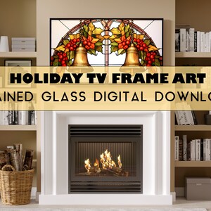 stained glass samsung frame tv art christmas, stained glass tv art, winter samsung art tv | digital download Christmas Samsung Frame TV Art