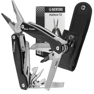 AVENTURIS® Multitool Customizable [Stainless Steel] 21 Functions, Give the Ultimate 7 Vs Wild Tool, Perfect Gift for Men