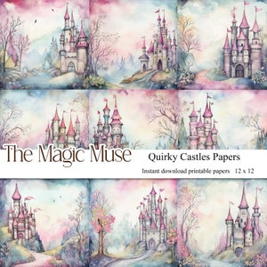 Quirky Whimsical Watercolour Castles Clipart