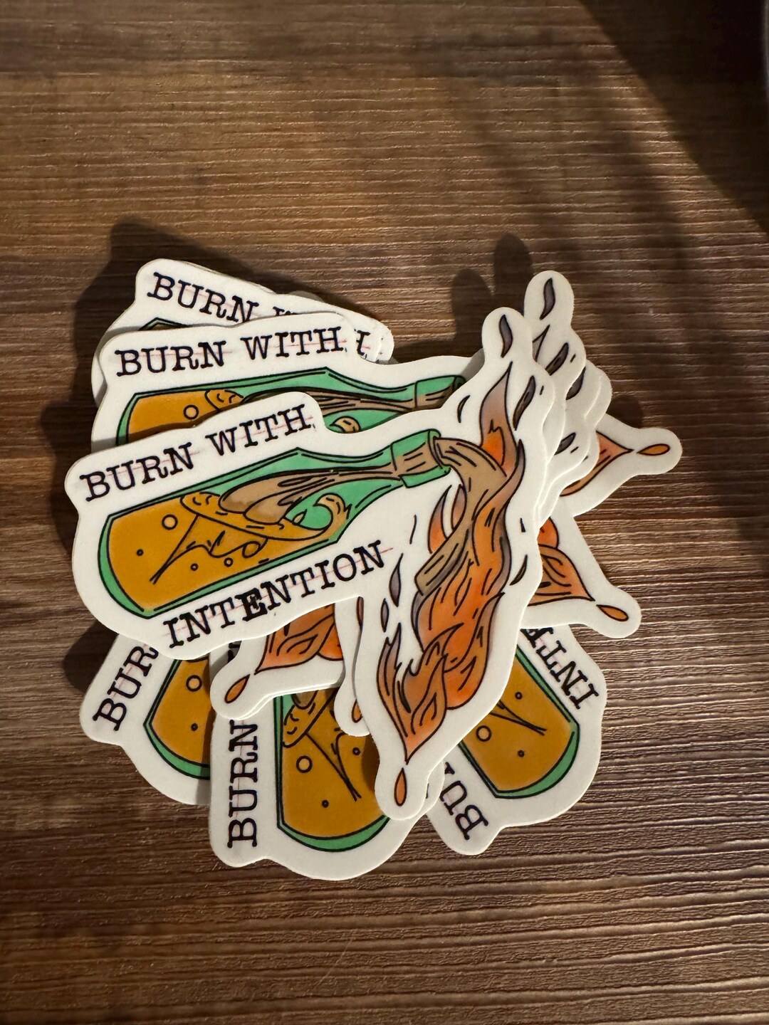 Burn With Intention - Green Flaming Bottle Sticker, Witchy Sticker ...